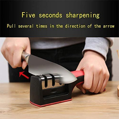 Manual Kitchen Knife's Sharpener - 3 Stage Advanced Professional Steel Blade Sharpener Tool for Home Chefs