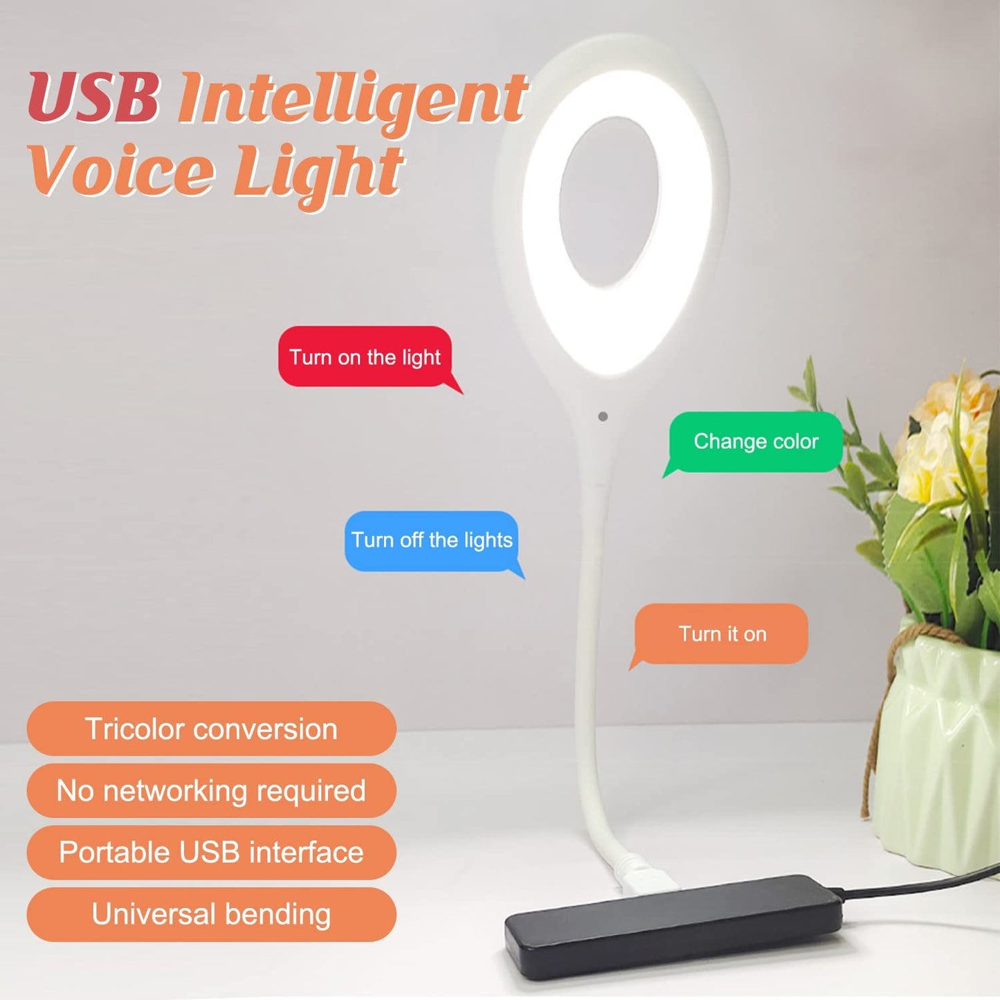 Smart LED Night Lamp - USB Voice Control Portable Night Light for Bedroom, Bathroom, Nursery, and More