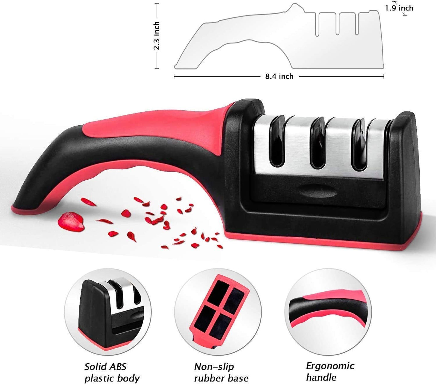 Manual Kitchen Knife's Sharpener - 3 Stage Advanced Professional Steel Blade Sharpener Tool for Home Chefs