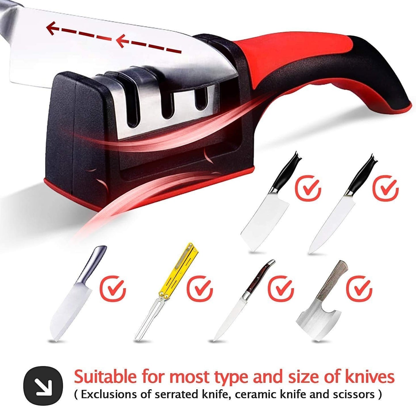 Manual Kitchen Knife's Sharpener - 3 Stage Advanced Professional Steel Blade Sharpener Tool for Home Chefs