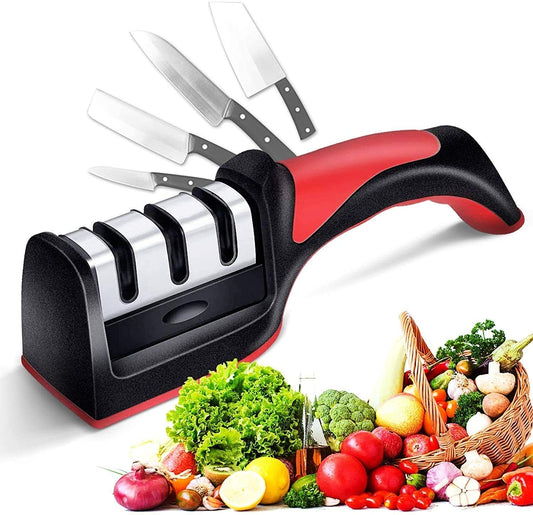 Manual Kitchen Knife's Sharpener - 3 Stage Advanced Professional Steel Blade Sharpener Tool for Home Chefs